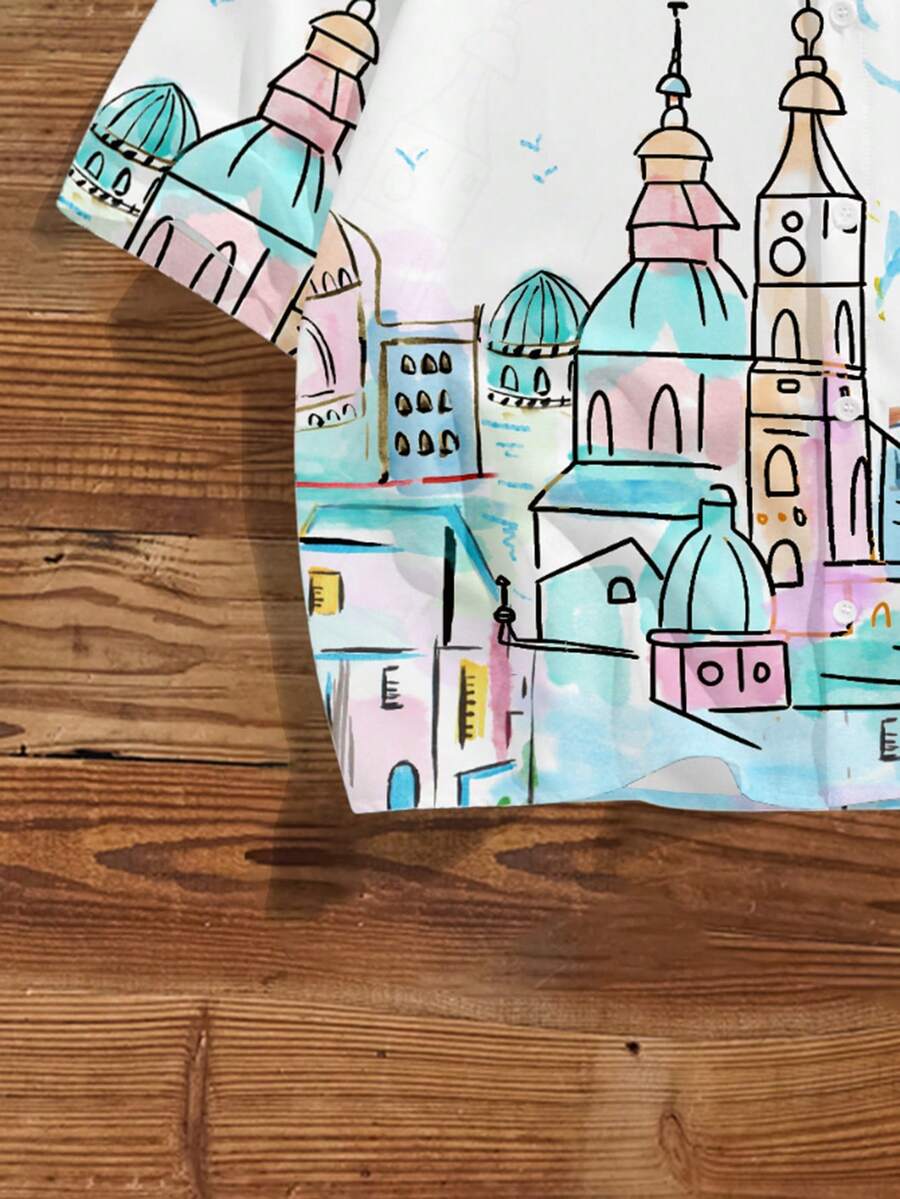 Men's Graffiti Print Loose Cropped Shirt