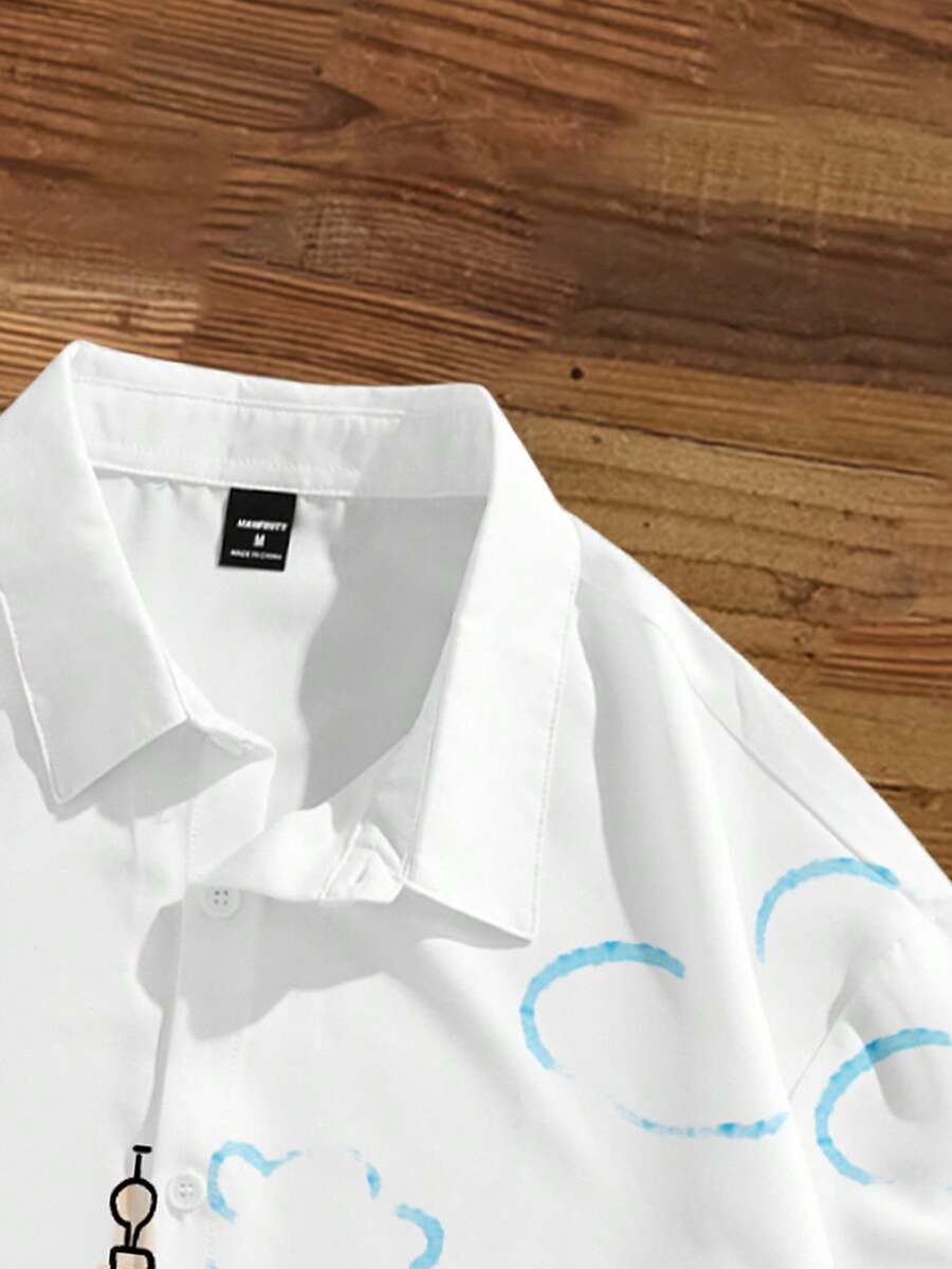 Men's Graffiti Print Loose Cropped Shirt
