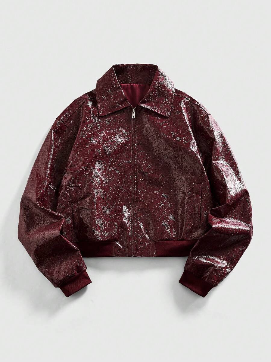 Men's Motorcycle Zip-Up Leather Long Sleeve Jacket