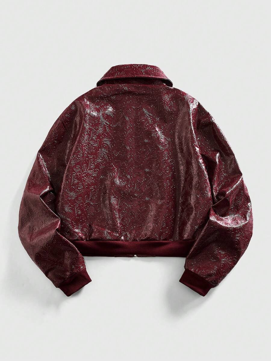 Men's Motorcycle Zip-Up Leather Long Sleeve Jacket