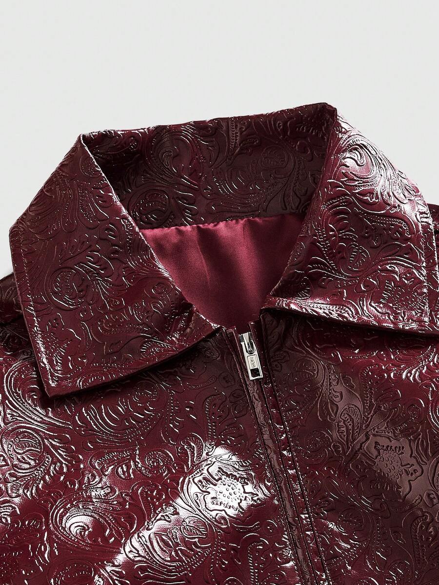 Men's Motorcycle Zip-Up Leather Long Sleeve Jacket