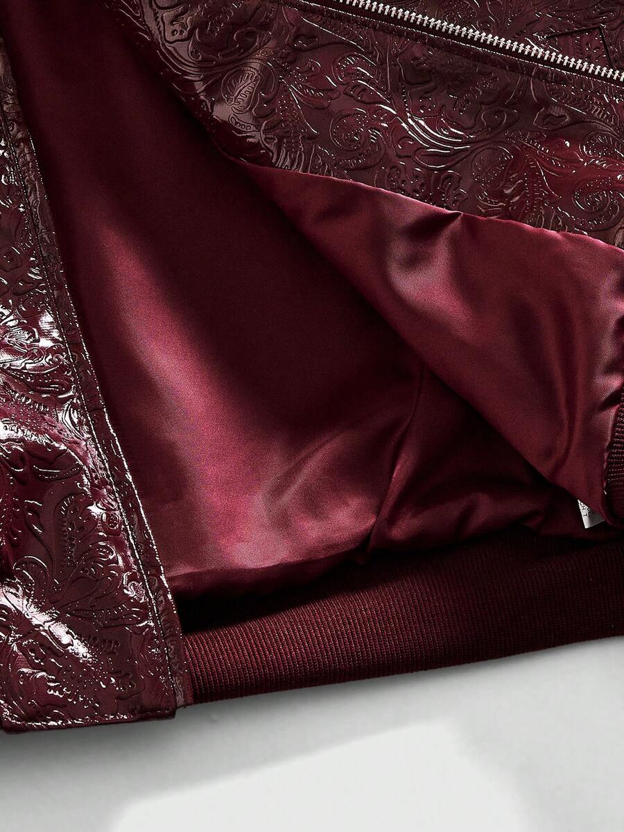 Men's Motorcycle Zip-Up Leather Long Sleeve Jacket