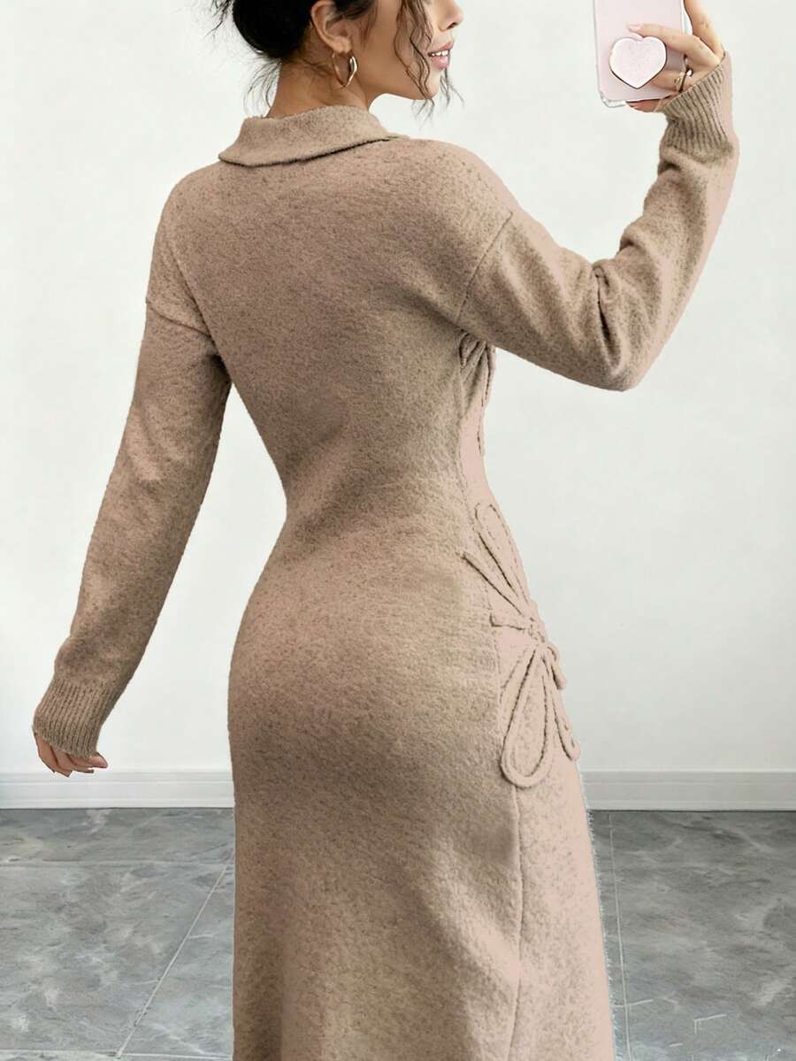 Women's Floral Print Long Sleeve Knitted Sweater Dress