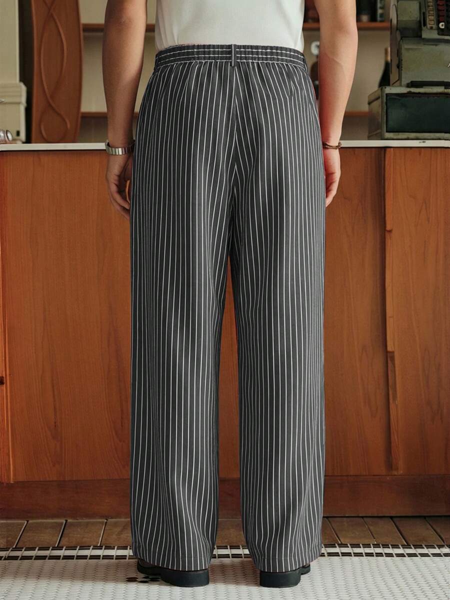 Men's Striped Print Fold Pleated Business Casual Dress Pants