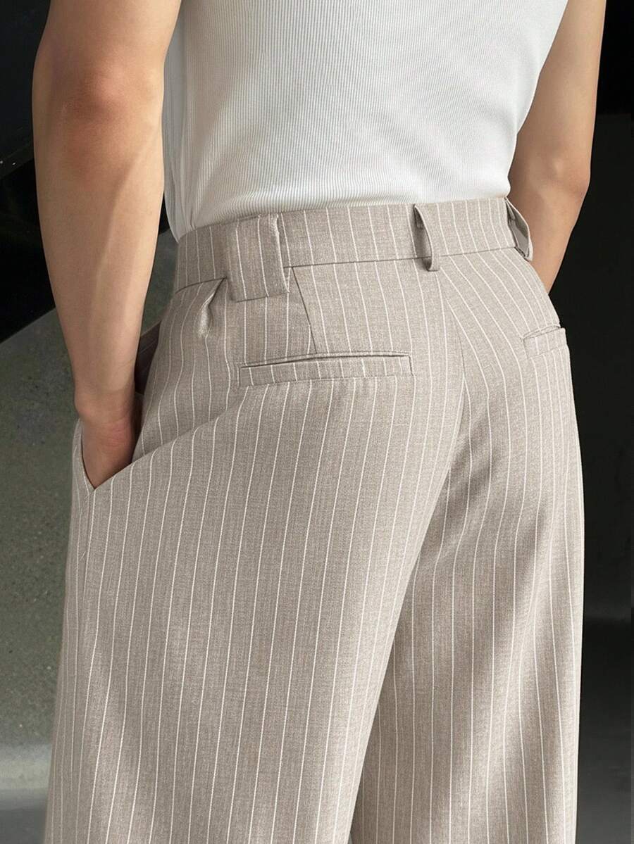 Men's Plus Size Vertical Striped Wide-Leg Pants