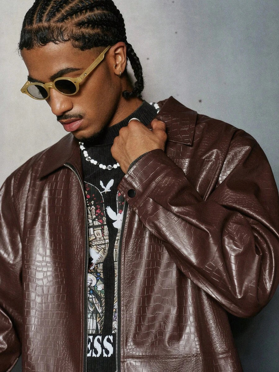 Men's PU Leather Zip-Up Jacket