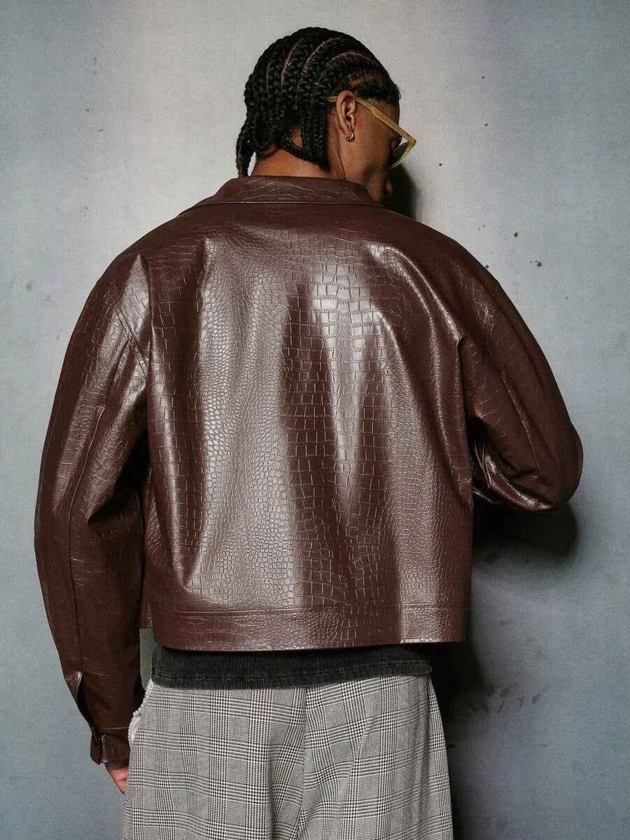 Men's PU Leather Zip-Up Jacket