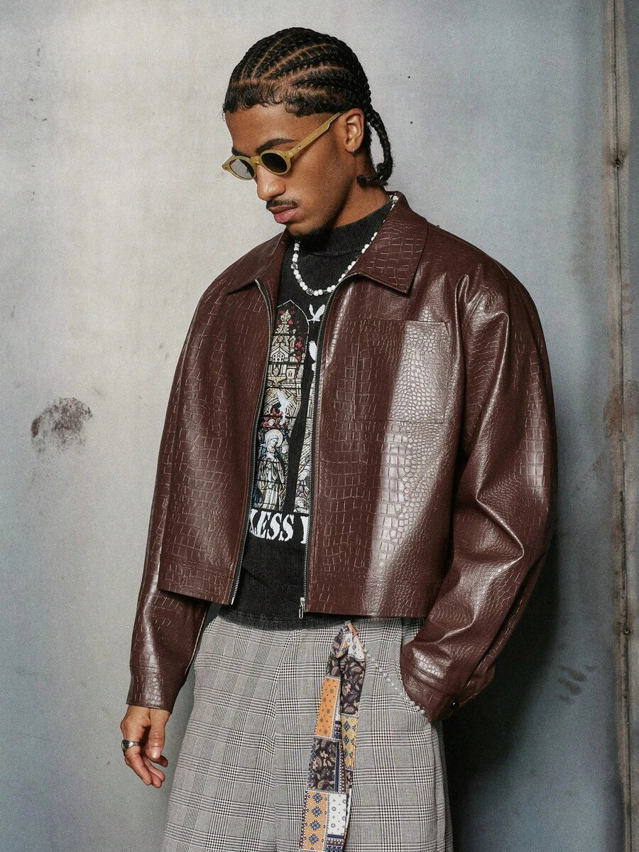 Men's PU Leather Zip-Up Jacket