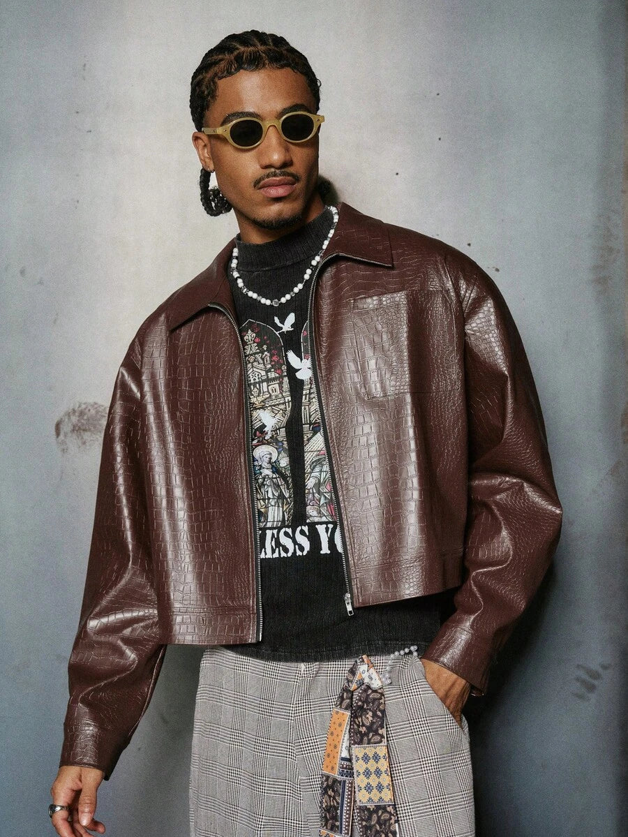 Men's PU Leather Zip-Up Jacket