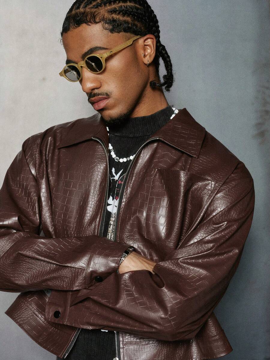 Men's PU Leather Zip-Up Jacket