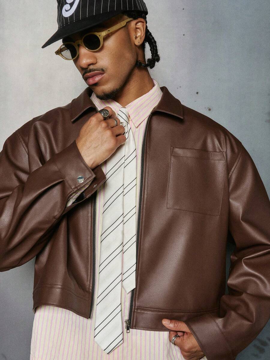 Men's PU Leather Zip-Up Jacket