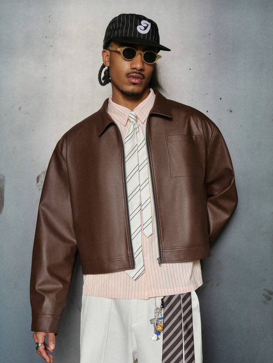 Men's PU Leather Zip-Up Jacket