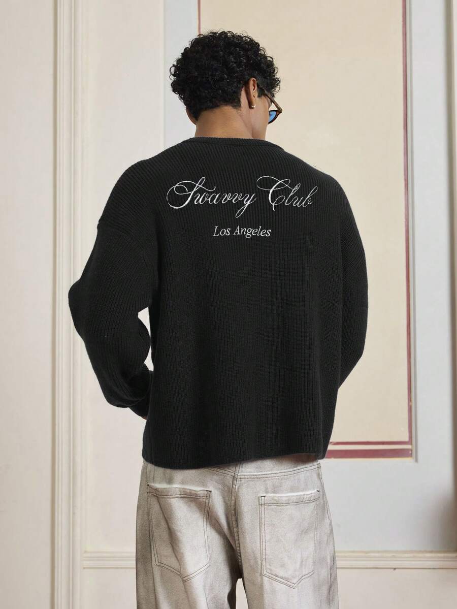 Men's Embroidery Dropped Shoulder m Casual Sweater
