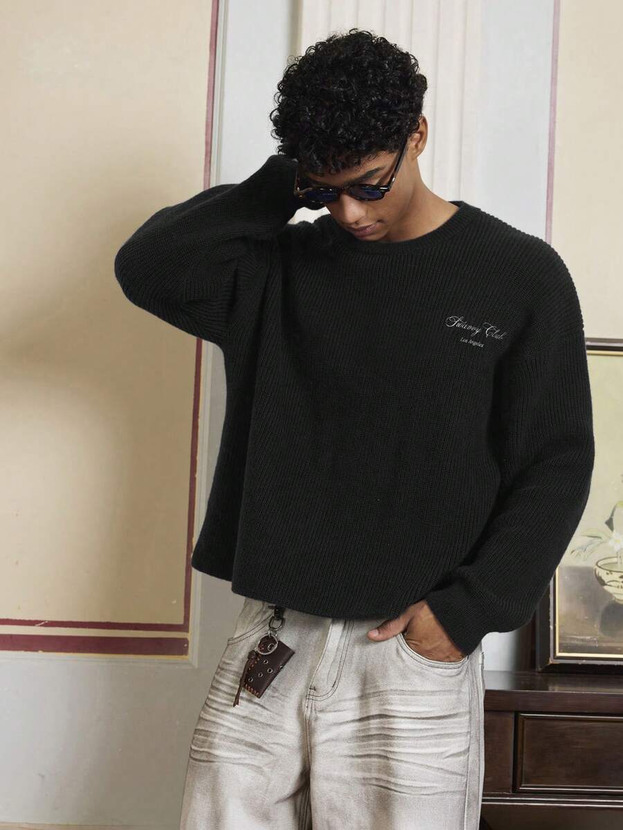 Men's Embroidery Dropped Shoulder m Casual Sweater