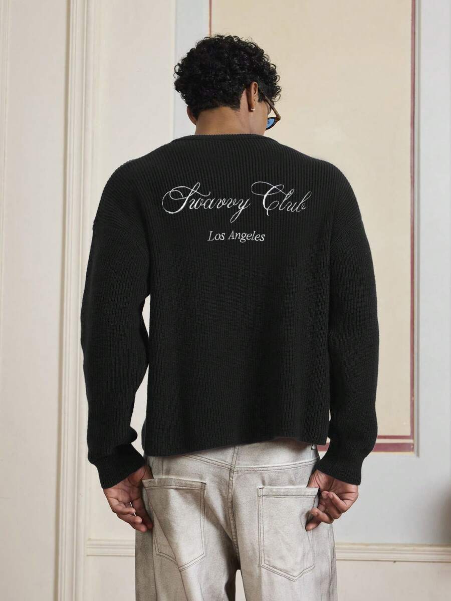 Men's Embroidery Dropped Shoulder m Casual Sweater
