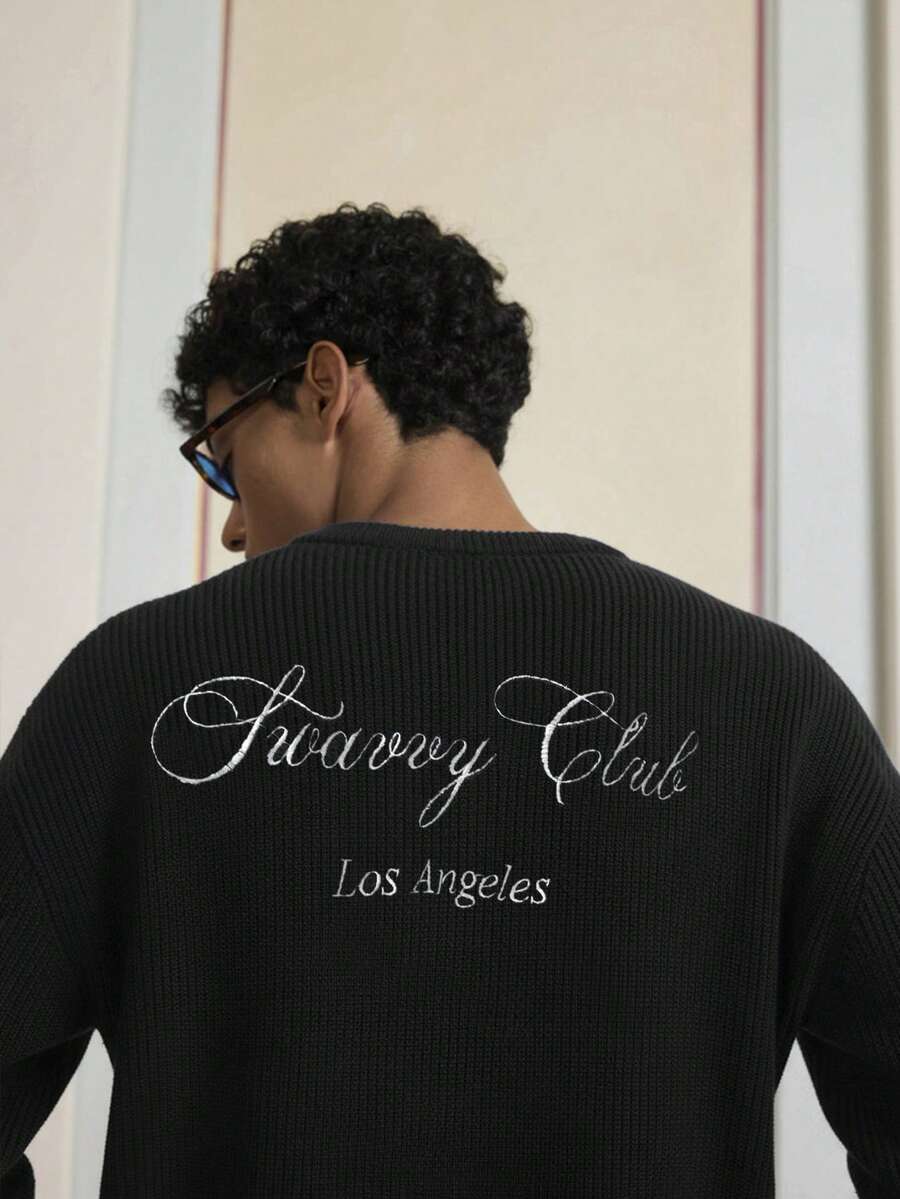 Men's Embroidery Dropped Shoulder m Casual Sweater