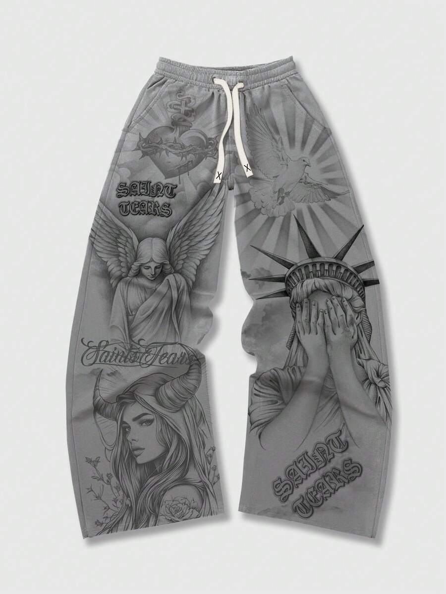 Men's Religious Character Wide-Leg Sweatpants