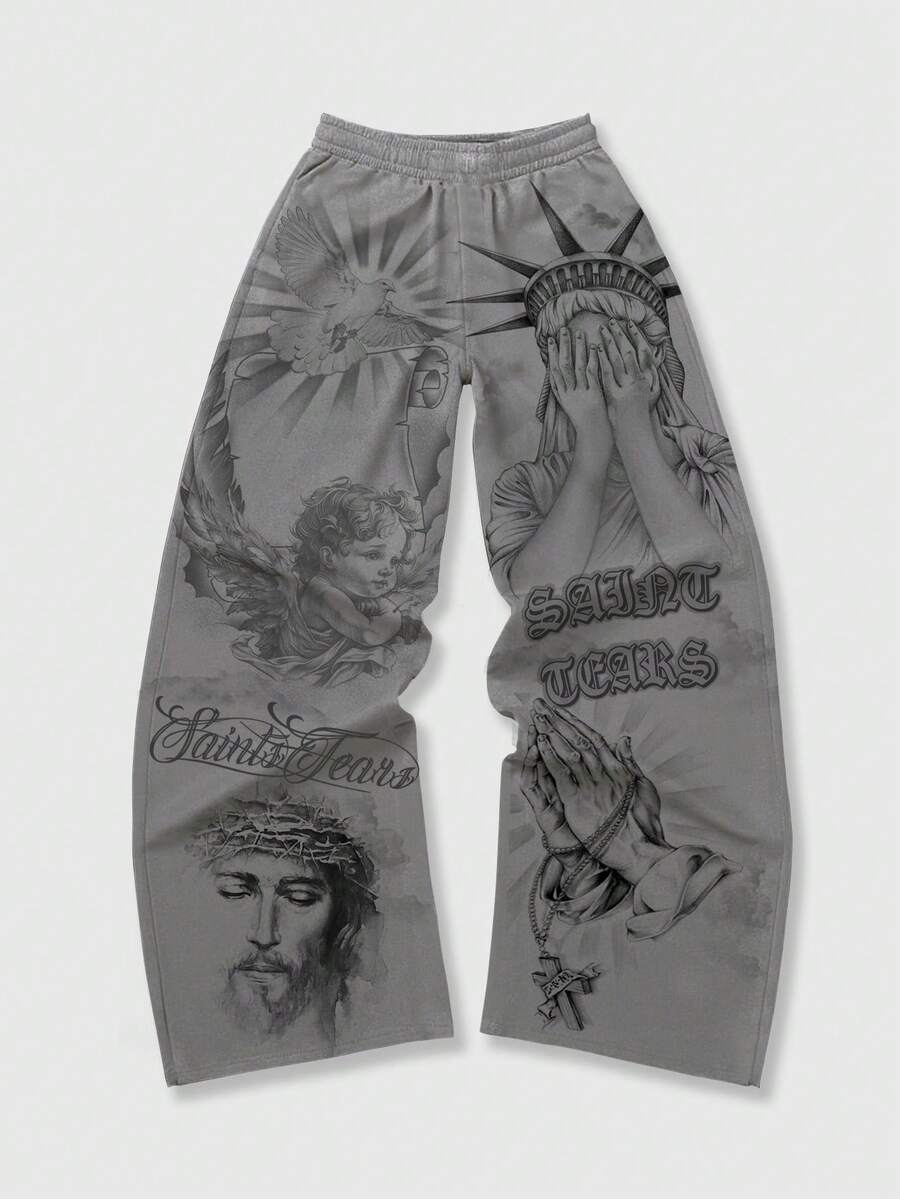 Men's Religious Character Wide-Leg Sweatpants