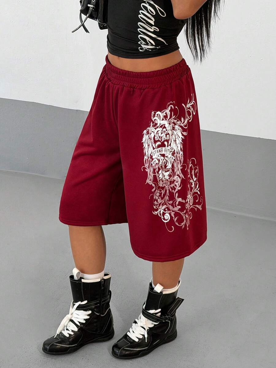 Women's Loose Fit Punk Print Capri Pants