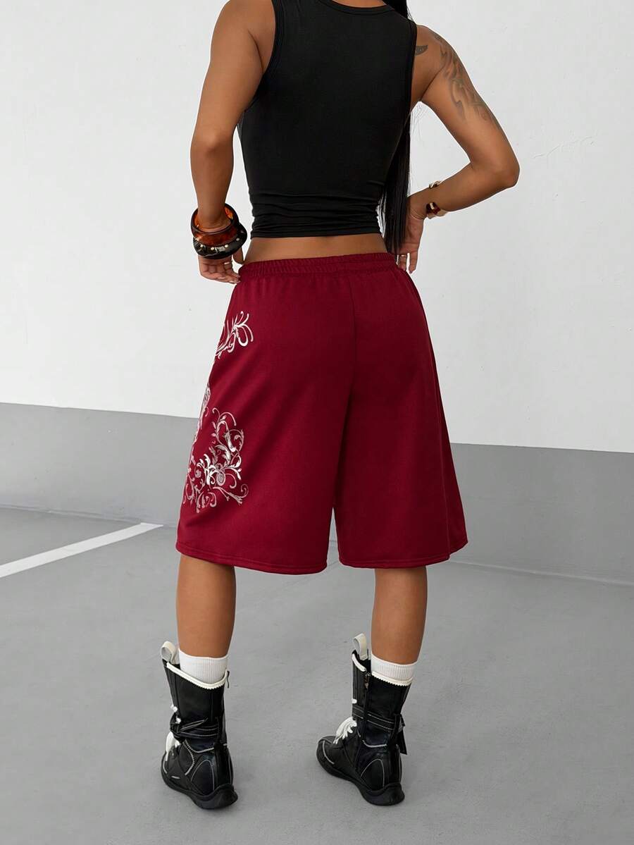 Women's Loose Fit Punk Print Capri Pants