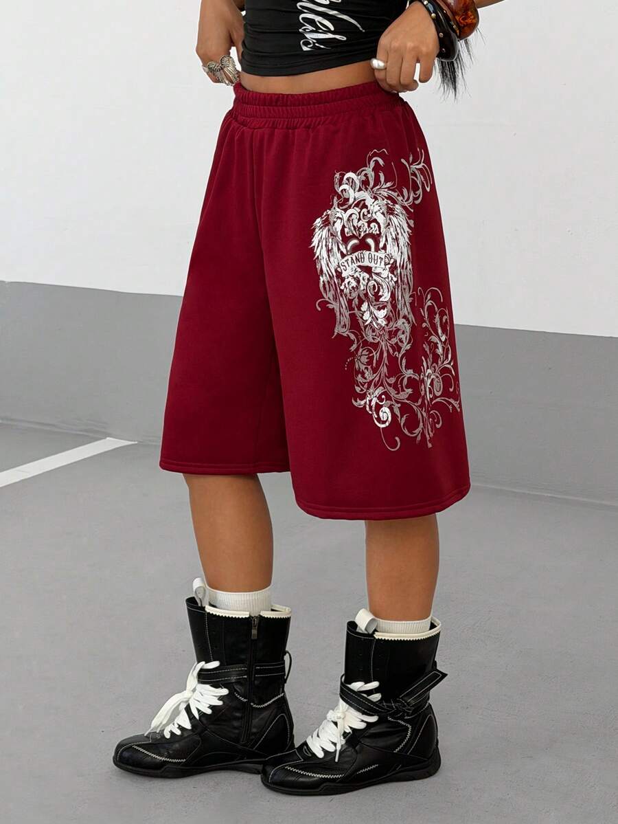 Women's Loose Fit Punk Print Capri Pants