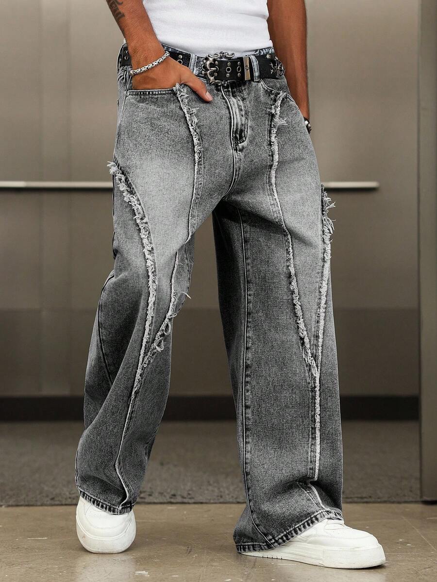 Distressed Patchwork Vintage Wide Leg Jeans