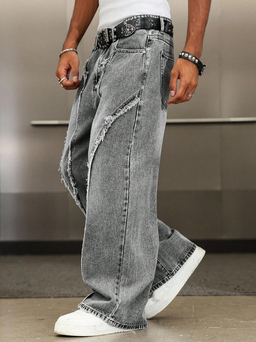 Distressed Patchwork Vintage Wide Leg Jeans