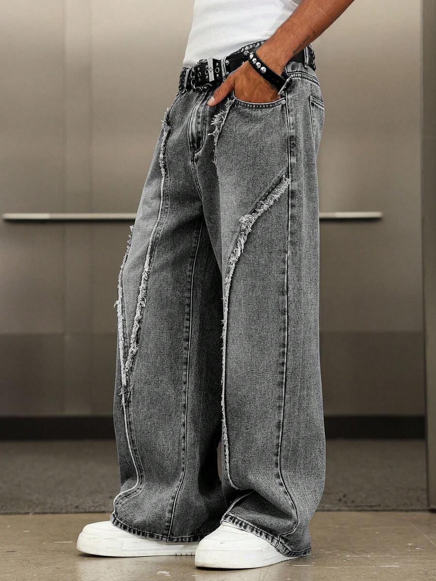 Distressed Patchwork Vintage Wide Leg Jeans