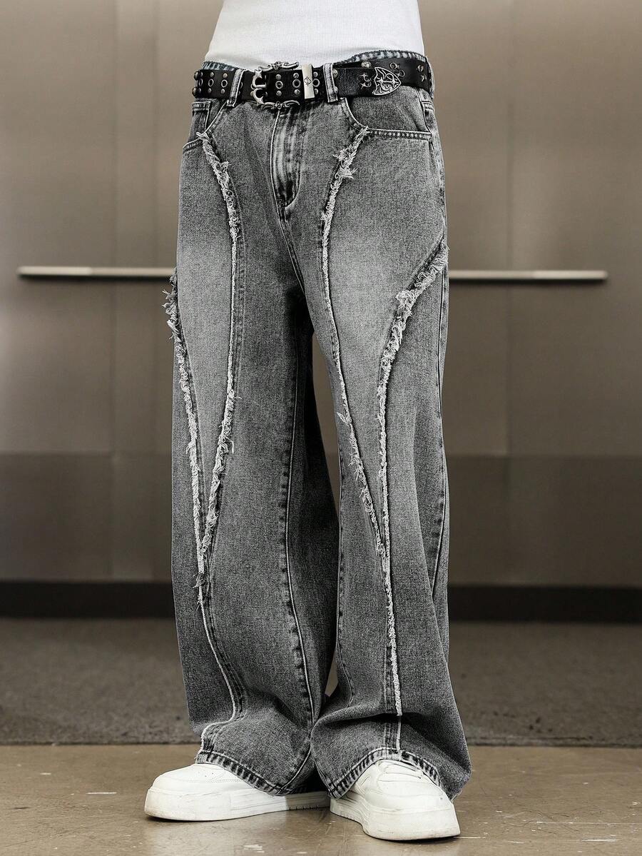 Distressed Patchwork Vintage Wide Leg Jeans