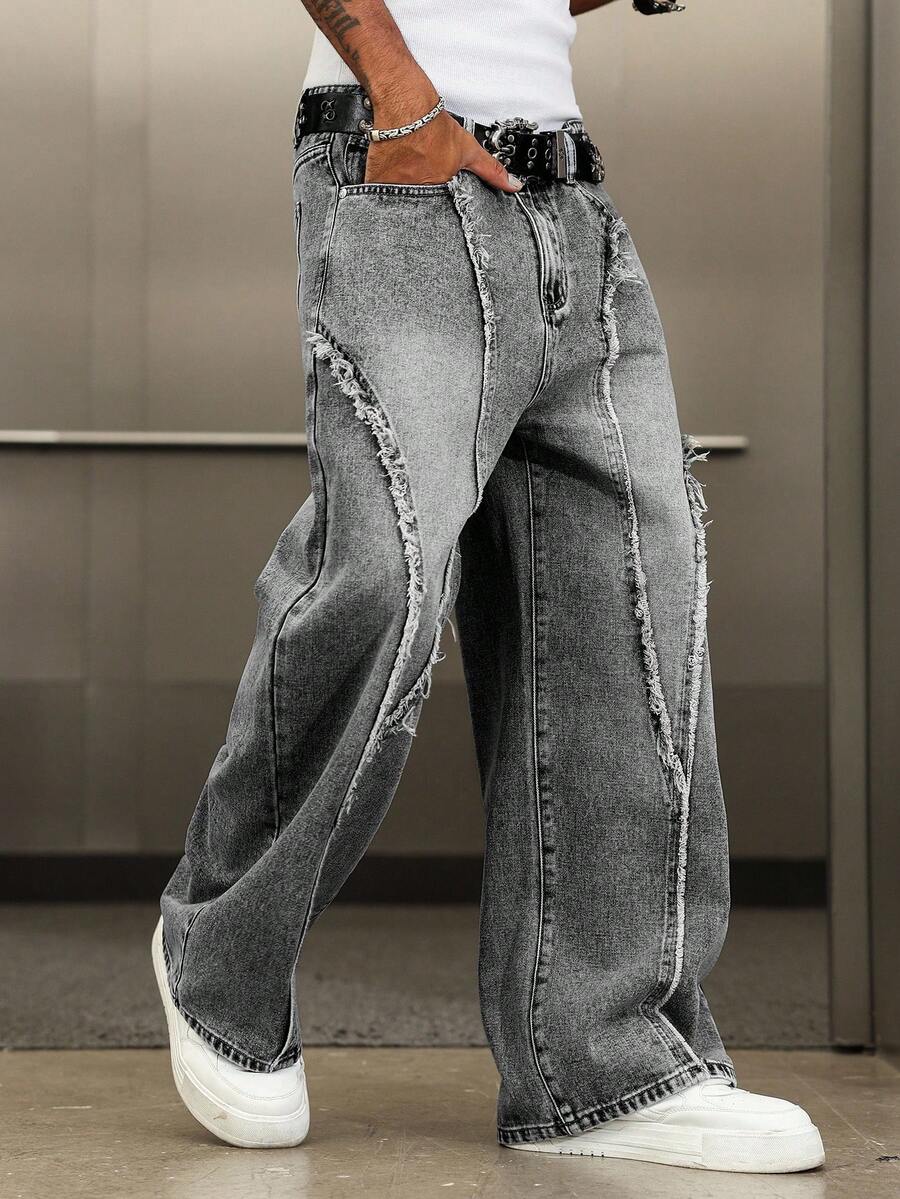 Distressed Patchwork Vintage Wide Leg Jeans