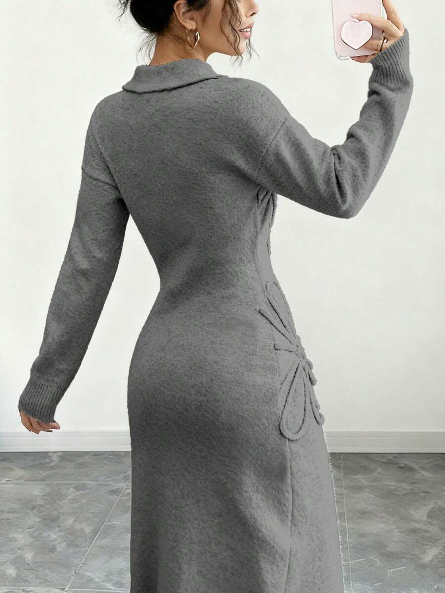 Women's Floral Print Long Sleeve Knitted Sweater Dress