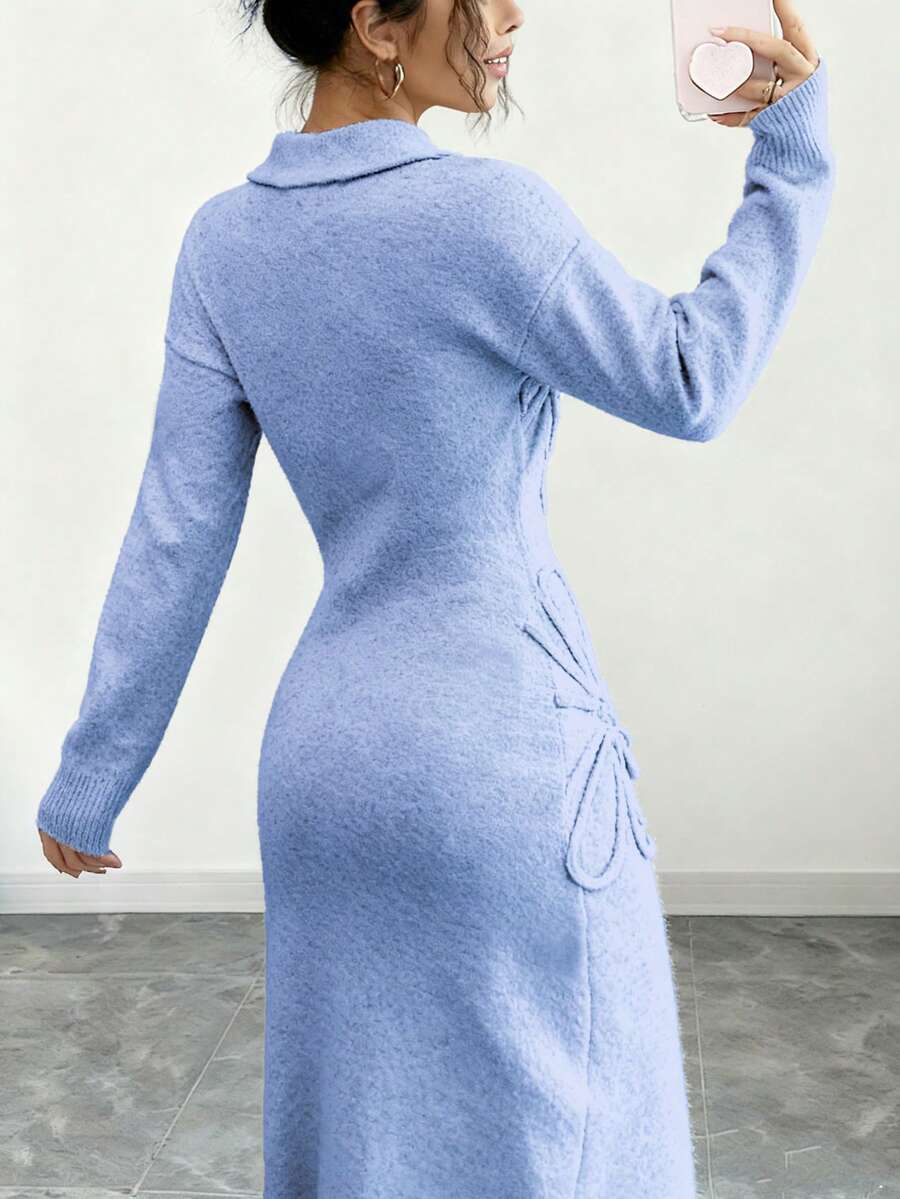 Women's Floral Print Long Sleeve Knitted Sweater Dress