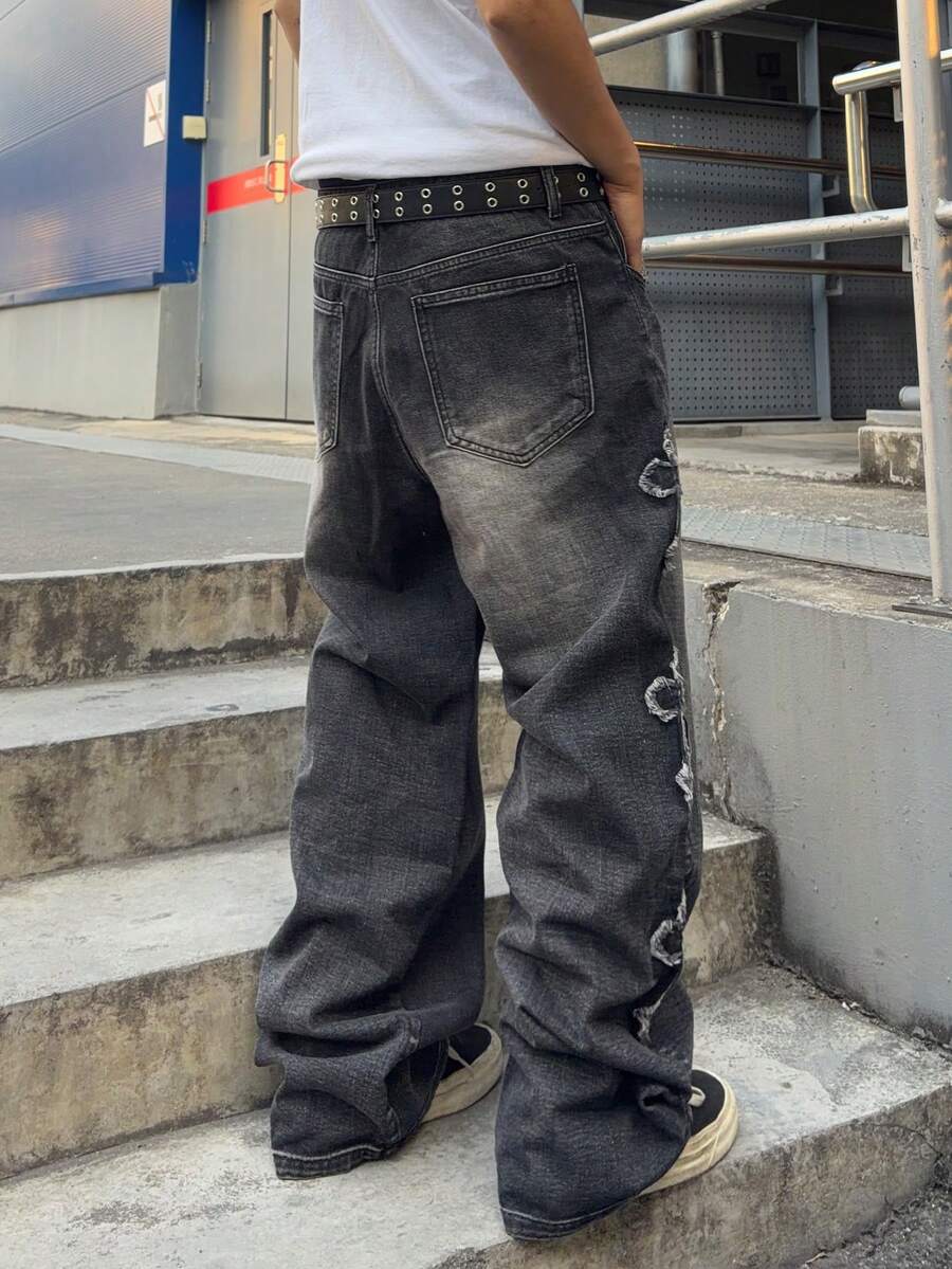 Men's Cross Embroidered Denim Jeans