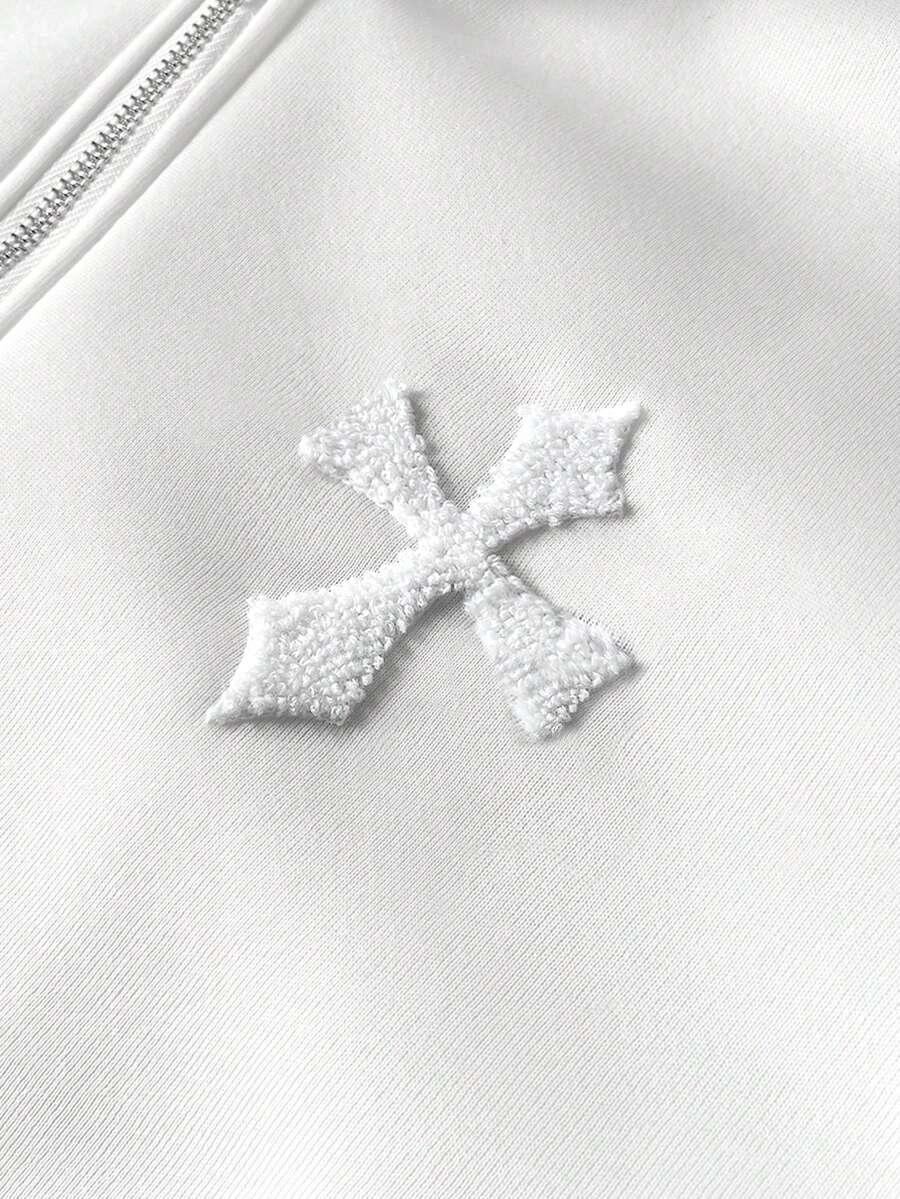 Cross Print Embroidered Hoodie Sweatshirt Set