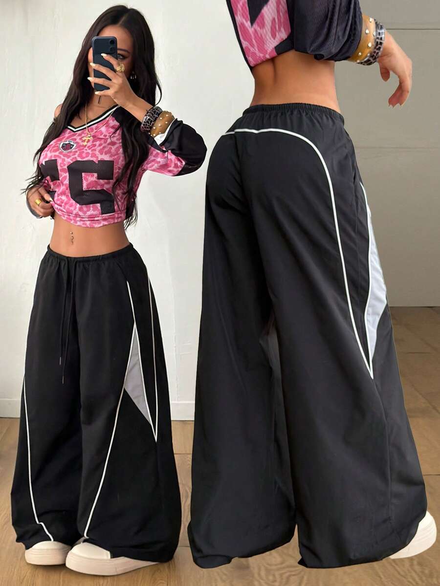 Women's Color-Blocked Baggy Parachute Pants