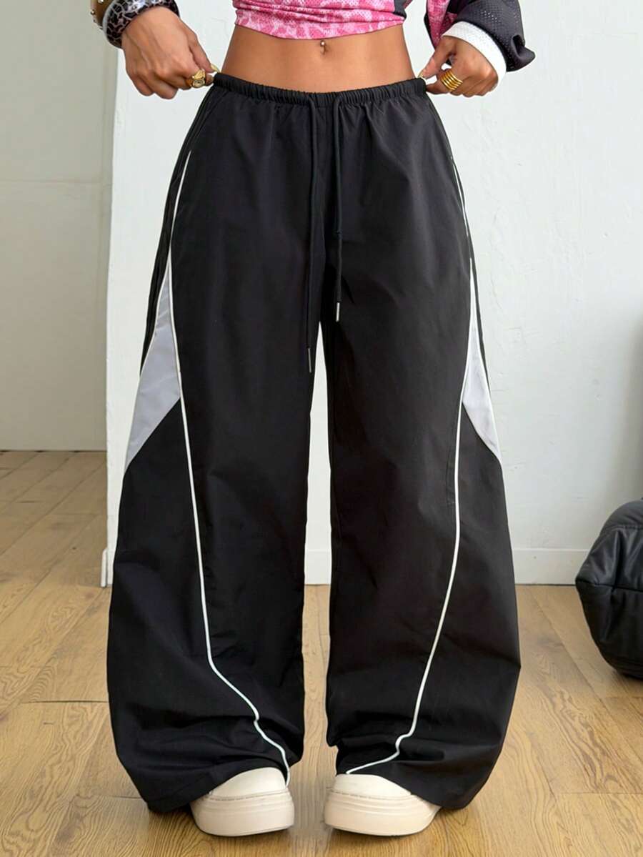 Women's Color-Blocked Cargo Parachute Pants