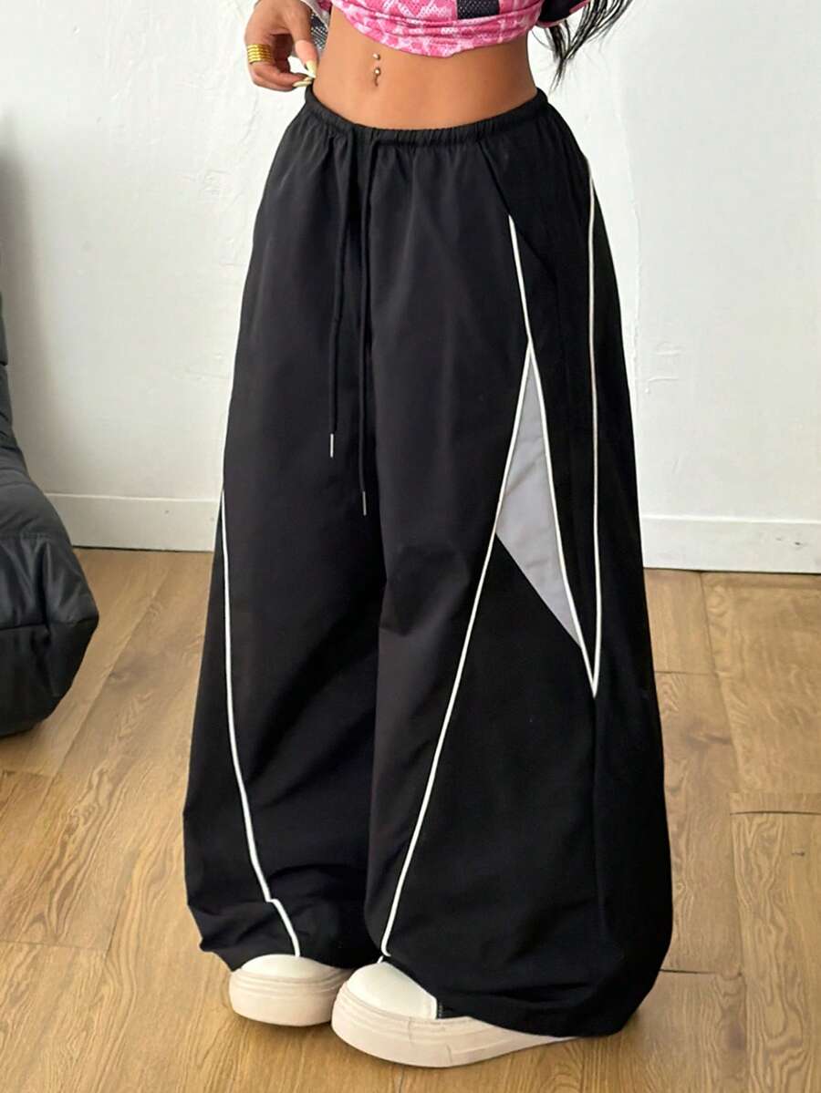 Women's Color-Blocked Cargo Parachute Pants
