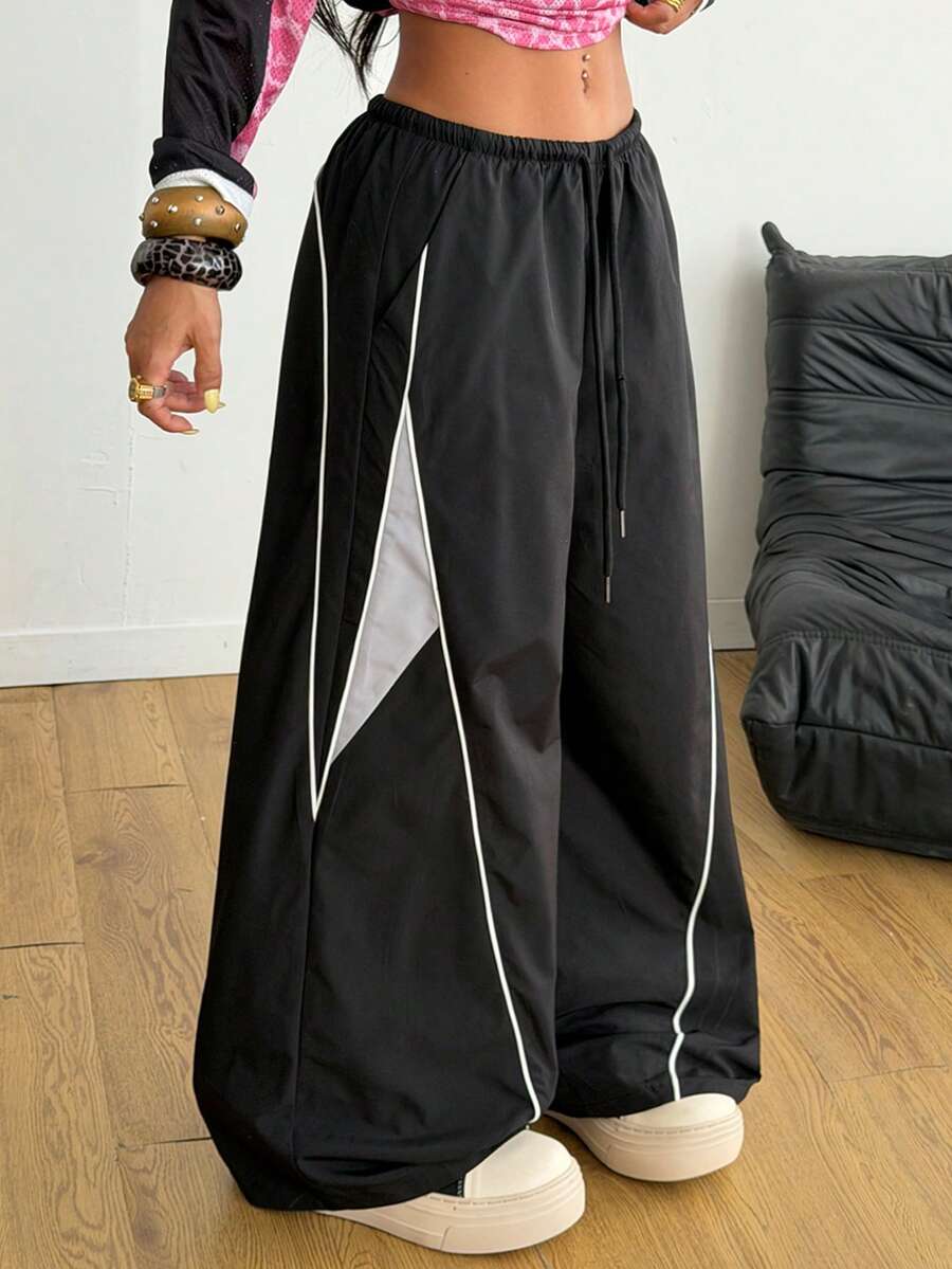 Women's Color-Blocked Baggy Parachute Pants
