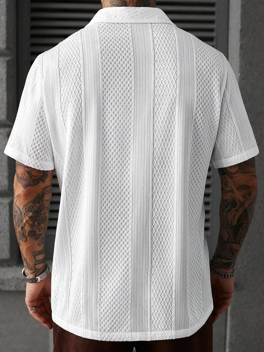 Men's Solid Color Jacquard Knit Short Sleeve Shirt