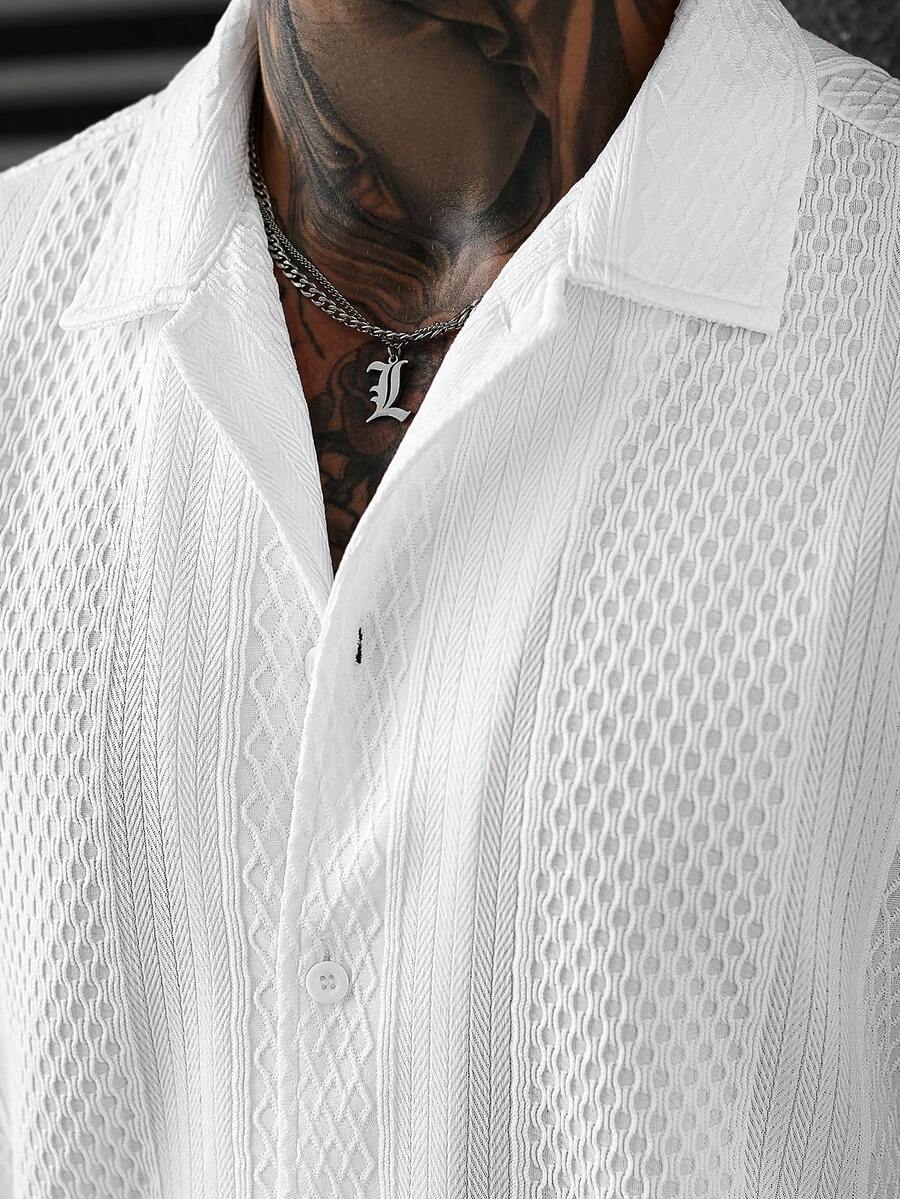 Men's Solid Color Jacquard Knit Short Sleeve Shirt