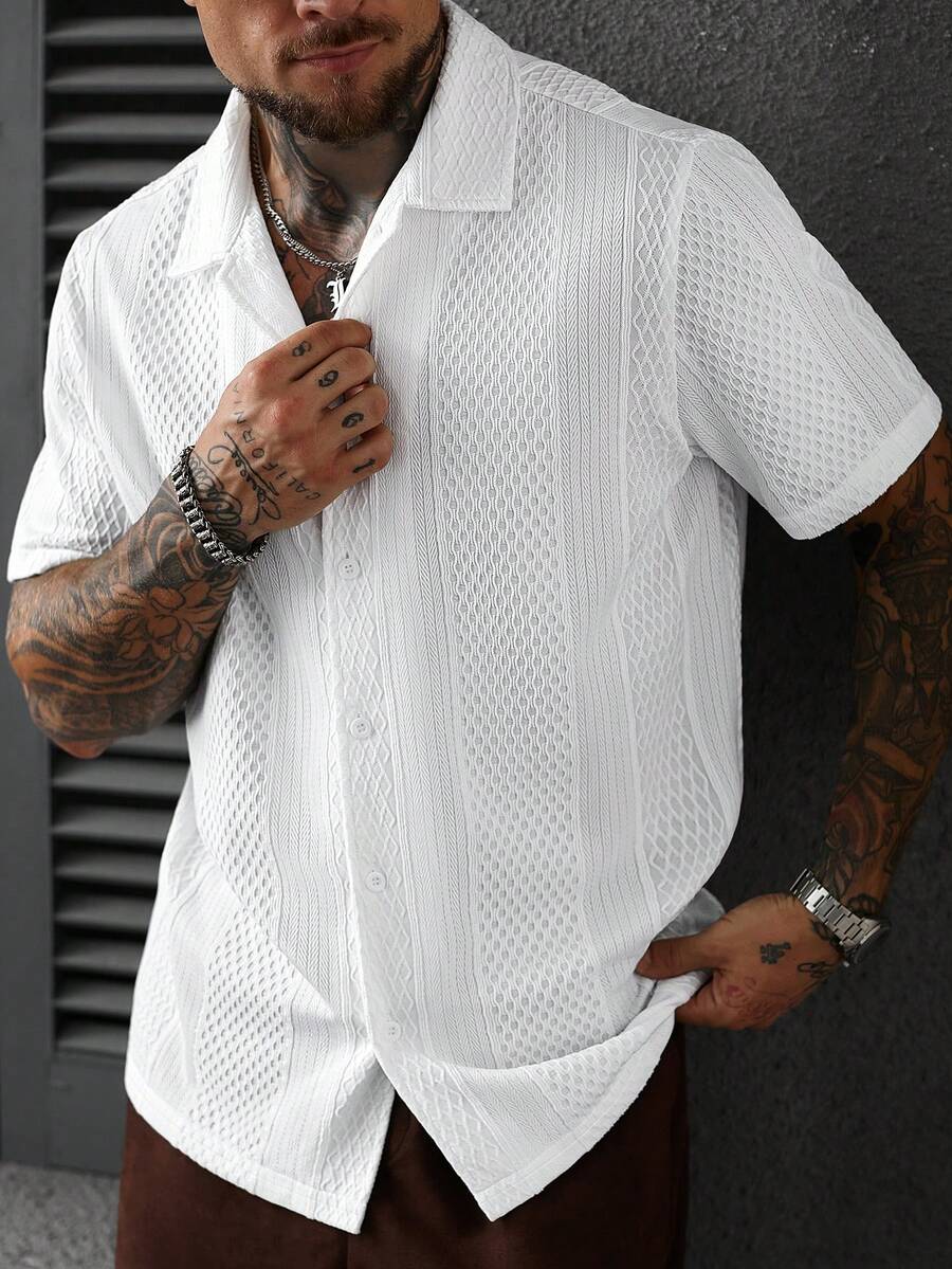 Men's Solid Color Jacquard Knit Short Sleeve Shirt