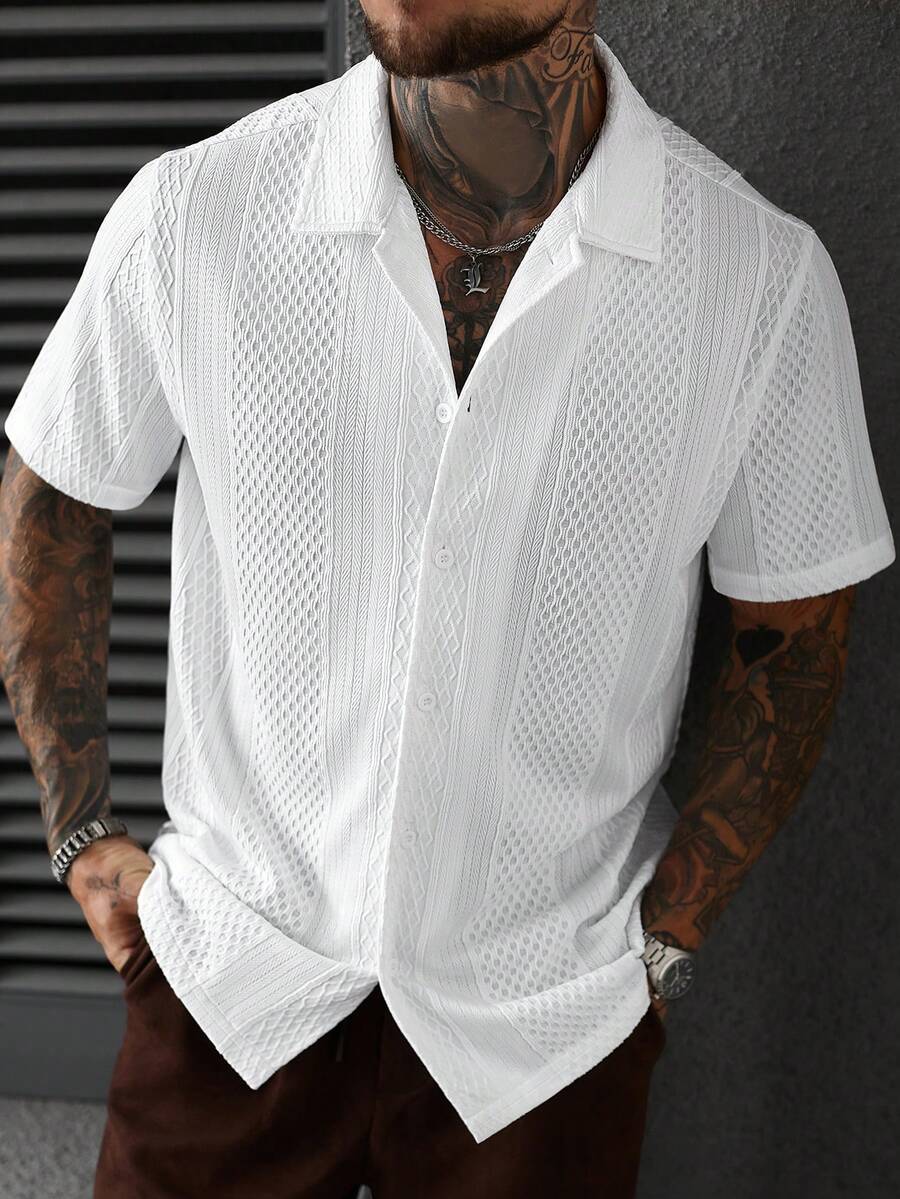 Men's Solid Color Jacquard Knit Short Sleeve Shirt