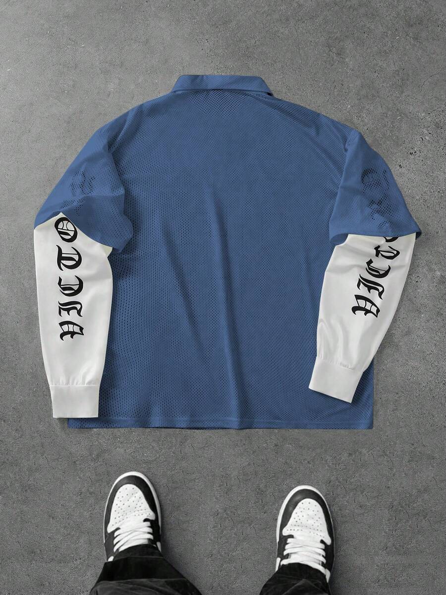 Men's Striped Long Sleeve Casual Polo Shirt