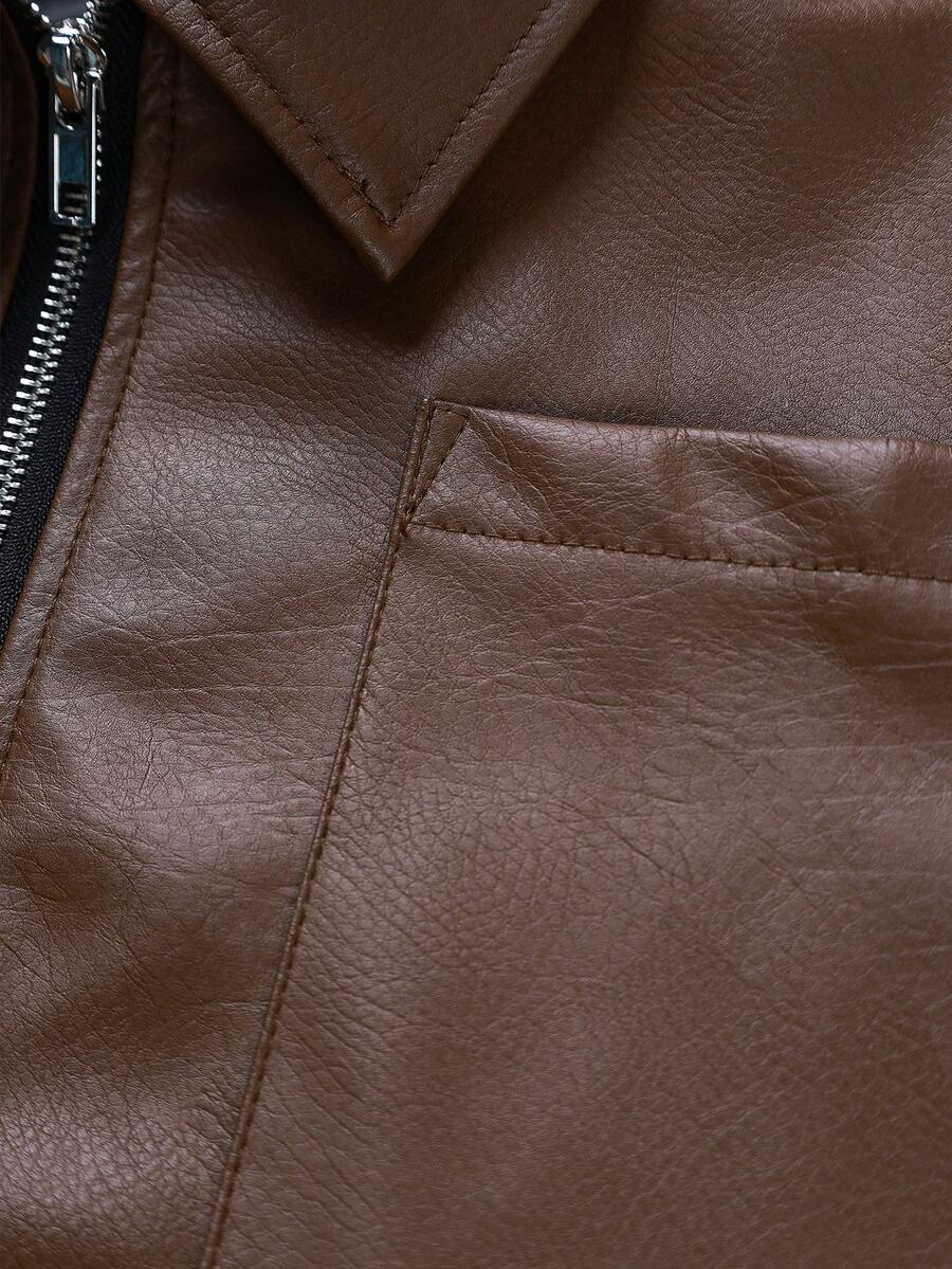 Men's PU Leather Zip-Up Jacket