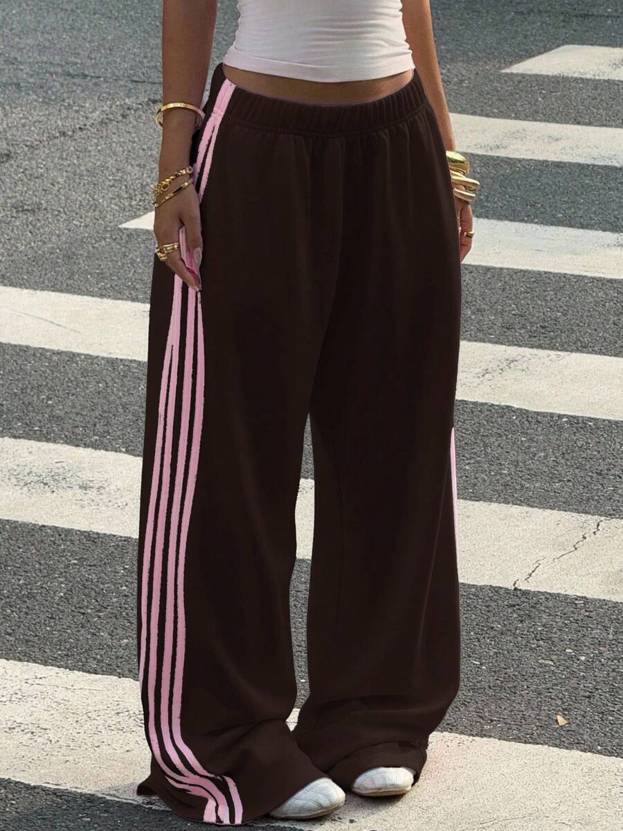 Women's Striped Knitted Wide-Leg Sweatpants