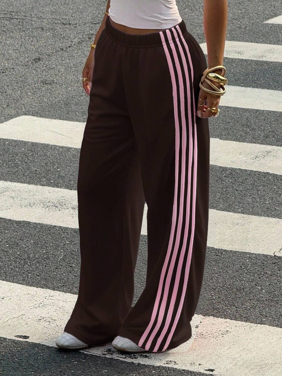 Women's Striped Knitted Wide-Leg Sweatpants