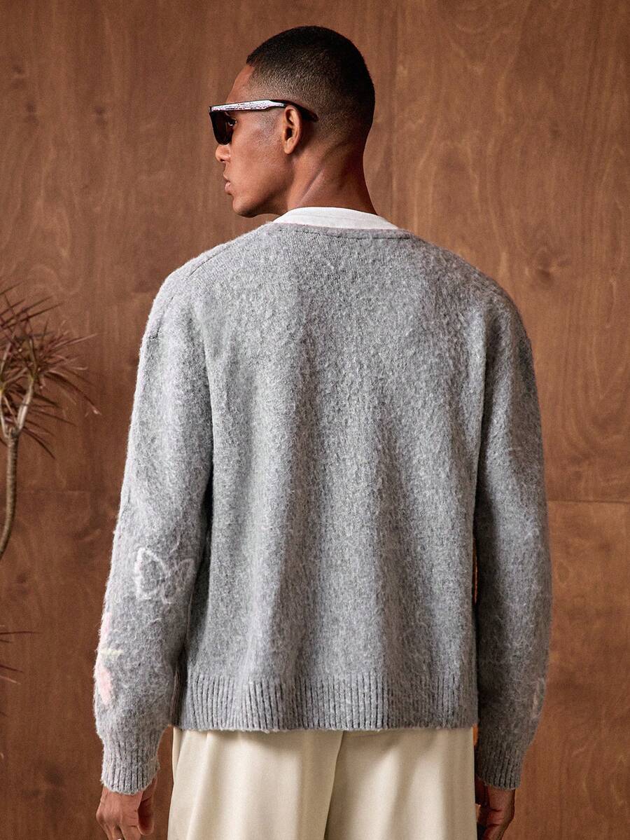 Business Casual Men's Casual Butterfly Jacquard Drop Shoulder Long Sleeve Knitted Cardigan