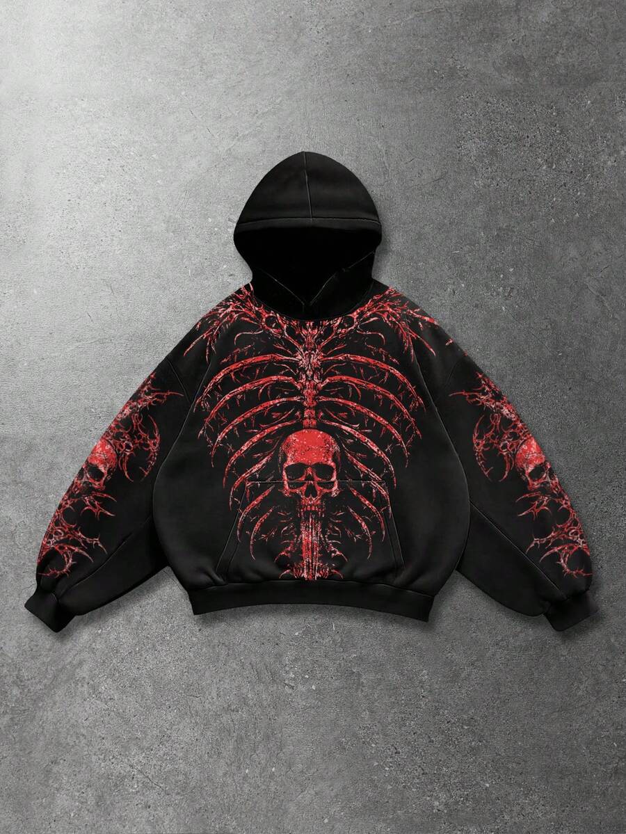 Men's Skull Cross Print Pocket Hoodie