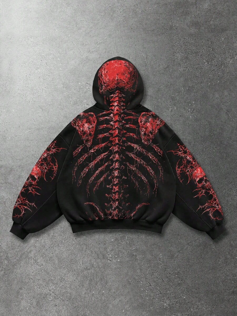 Men's Skull Cross Print Pocket Hoodie