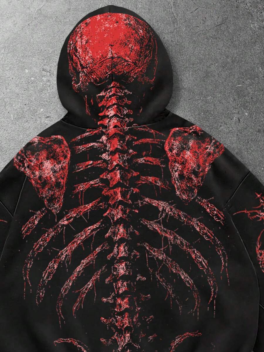 Men's Skull Cross Print Pocket Hoodie